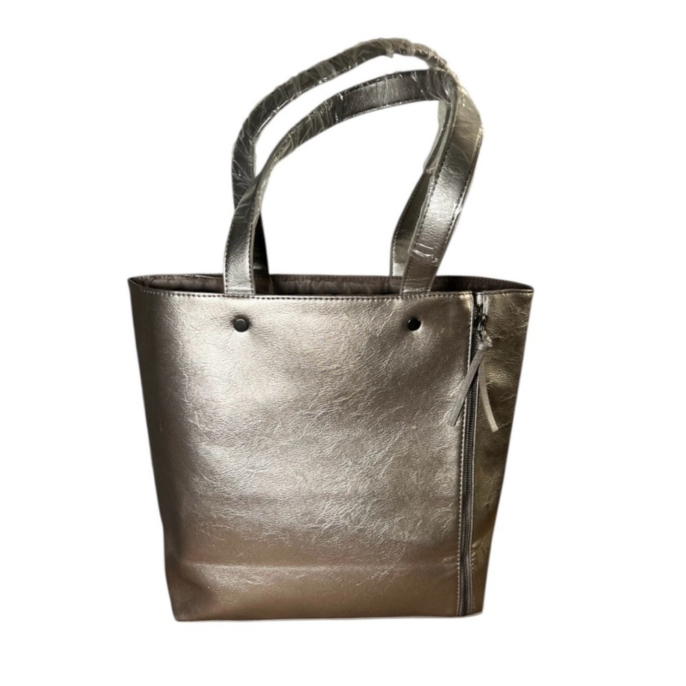 Neiman Marcus Metallic Champagne Expandable Tote Bag